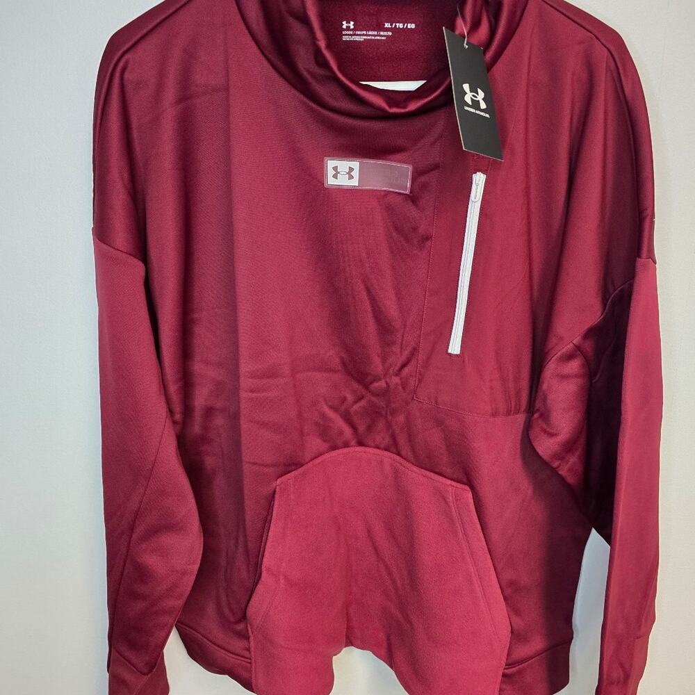 Under Armour mock neck burgundy hooded sweatshirt NWT size XL msrp $65